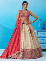 Cream & Pink Jacquard Tissue Sequins Lehenga Choli