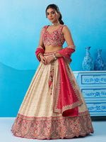 Cream & Pink Jacquard Tissue Sequins Lehenga Choli