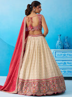 Cream & Pink Jacquard Tissue Sequins Lehenga Choli
