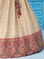 Cream & Pink Jacquard Tissue Sequins Lehenga Choli