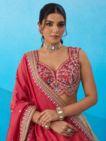Cream & Pink Jacquard Tissue Sequins Lehenga Choli