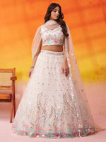 cream bridal lehenga choli with net fabric and sequins work