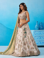 cream green heavy embroidered lehenga for women