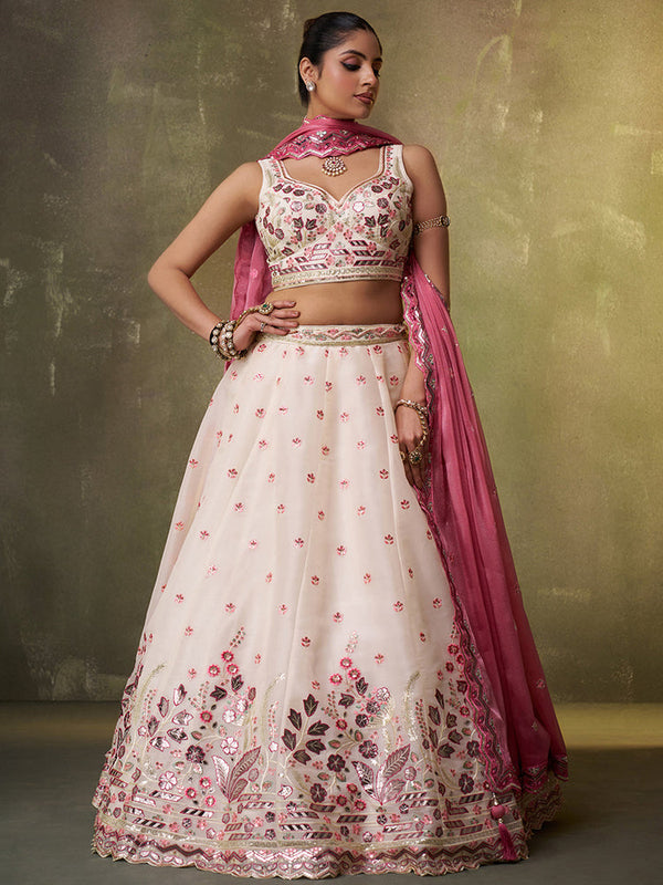 Cream Luxury Embroidered Lehenga for Wedding
