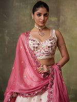 cream sequins embroidered lehenga for women