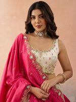 designer cream pink cosmos silk wedding lehenga for women