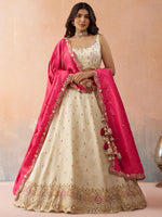 cream and pink sequins embroidered bridal lehenga set