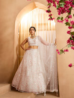 cream designer net lehenga choli for wedding wear