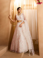cream bridal net lehenga with sequins embroidery