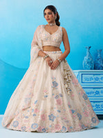 cream floral embroidery wedding lehenga set