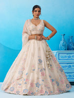 premium cream tissue fabric embroidered lehenga