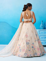cream designer wedding lehenga with floral embroidery