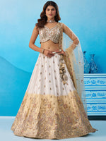beige cream wedding lehenga with sequins embroidery