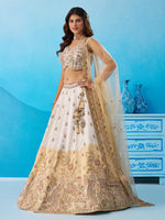 beige cream bridal lehenga with embroidered dupatta