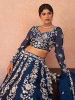 luxury blue bridal lehenga with sequins and beads