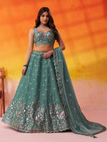 Green Traditional Organza Lehenga for Women