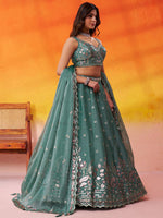 Green Traditional Organza Lehenga for Women