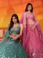 Green Traditional Organza Lehenga for Women
