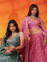 Green Traditional Organza Lehenga for Women