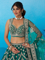 luxury green silk lehenga set for indian wedding