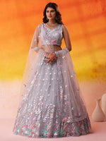 grey designer lehenga with sequins thread embroidery