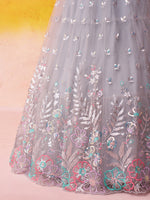 luxury grey bridal lehenga with heavy embroidery