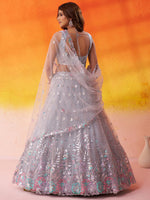 grey net party wear lehenga choli for women