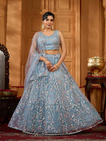 grey net fabric designer lehenga with unstitched blouse