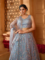 grey designer ethnic lehenga for engagement ceremony