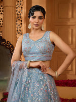 premium grey net fabric wedding lehenga for women