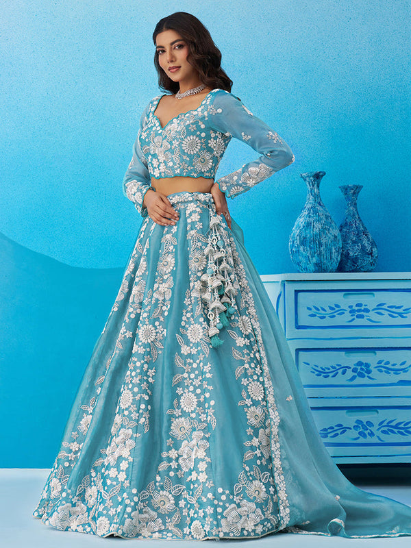 Seagreen Designer Organza Wedding Lehenga Choli