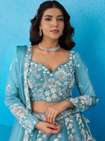 designer seagreen organza lehenga for festive occasions