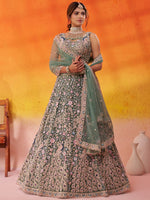 lime green designer net lehenga choli with dupatta
