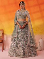 lime green net wedding lehenga with embroidered dupatta