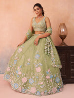 limegreen bridal lehenga with beads and floral embroidery