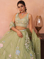 premium limegreen tissue fabric lehenga for wedding