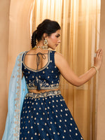 navy blue wedding wear lehenga choli with designer dupatta