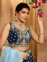 traditional navy blue organza lehenga choli for women