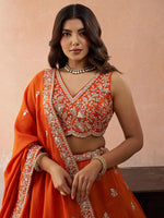 designer orange wedding lehenga with sequins embroidery
