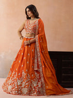 orange bridal tissue lehenga with zari work