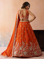 orange semi stitched lehenga with embroidered dupatta