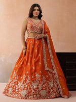 orange tissue silk lehenga for indian wedding