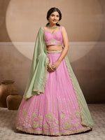 pink bridal lehenga with sequins embroidery