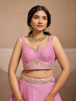 premium pink embroidered tissue silk lehenga set