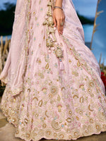 elegant pink tissue lehenga for bridal and reception wear