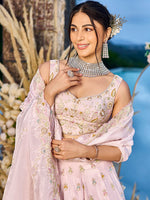 luxury pink tissue fabric lehenga for indian wedding