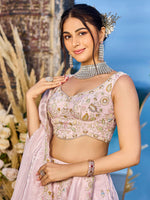 pink festive lehenga with beads and sequins embroidery