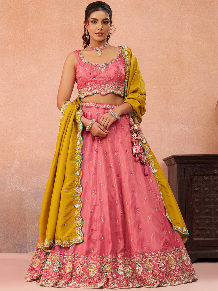 pink bridal outfit with beads and sequins embroidery