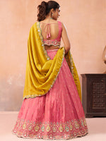 pink heavy embroidered silk lehenga for engagement