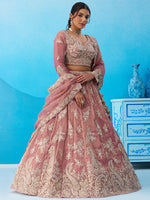 pink bridal outfit with tissue fabric and sequins